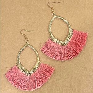 Tassel Fan Earrings Salmon Pink and Gold